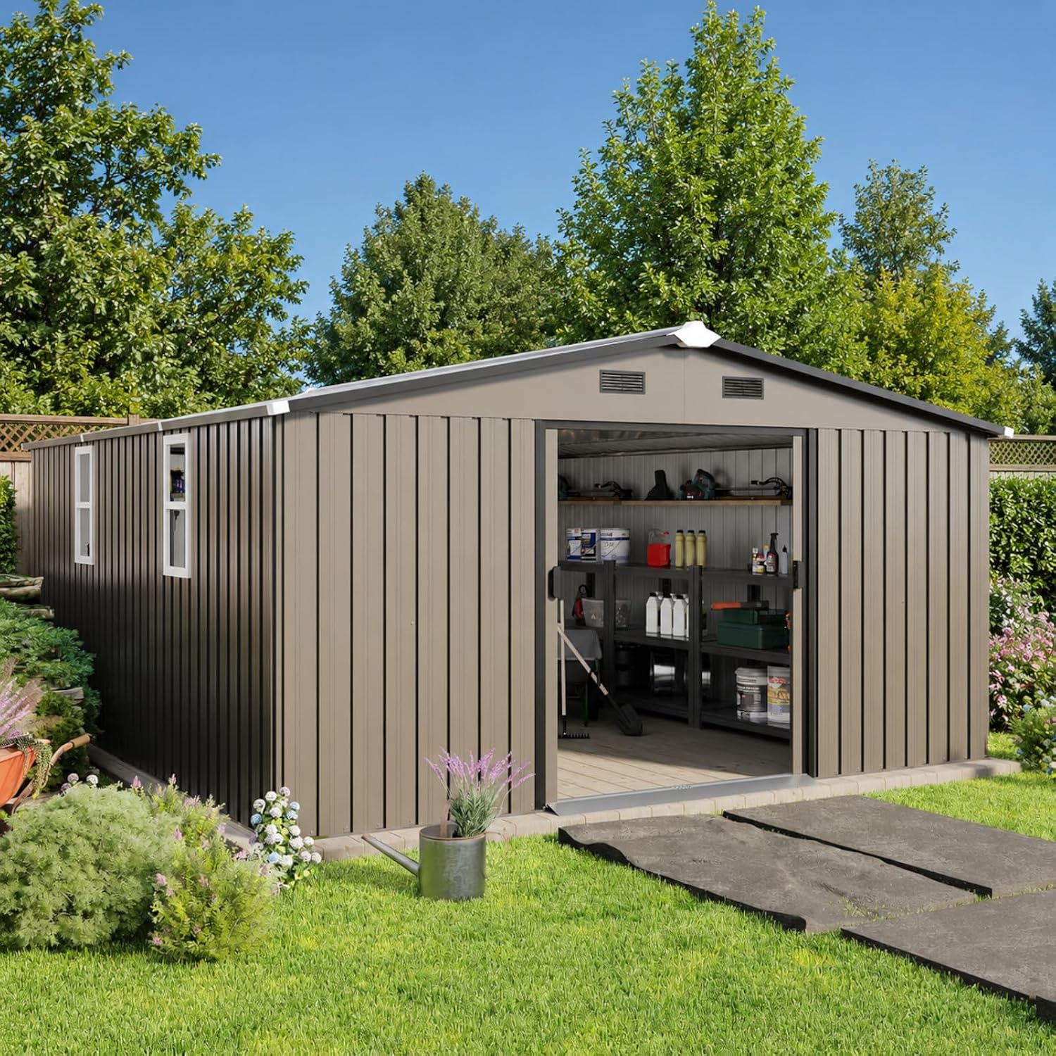 Gardening Tool - Metal Storage Shed 10x12FT Outdoor Backyard