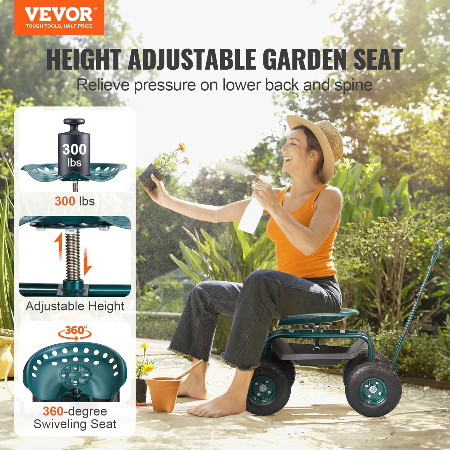 Garden Cart Rolling Workseat w - Gardening Tools Green recension och pris