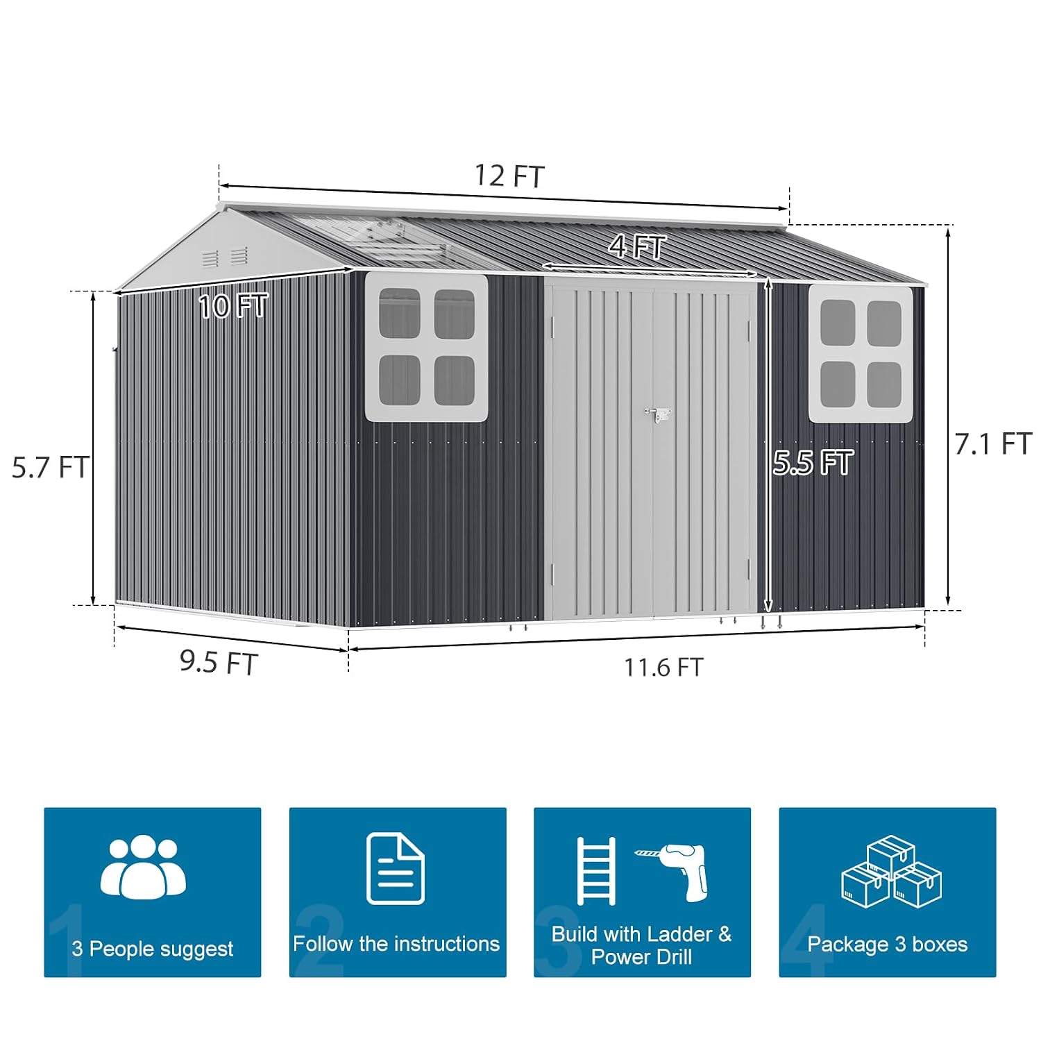 12x10 FT Metal Storage Shed wi - Gardening Tool recension och pris